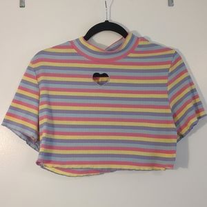 Rainbow Stripe Heart Embroidered Crop Tee